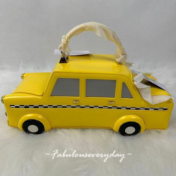 Kate Spade NYC 3D Taxi Crossbody Bag Purse In Patent Fabric/Yellow KI975 NWT - Picture 3 of 12